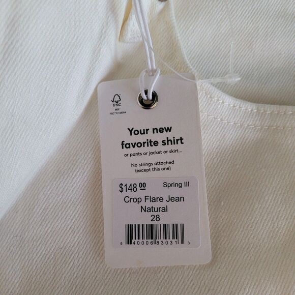 Marine Layer Crop Kick Flare Jeans Size 28 Ivory White Stretchy High Rise Pocket - Picture 3 of 11